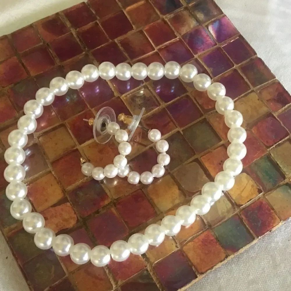 $8 or 3/$15.  White Faux Pearl Set Bracelet & Hoop